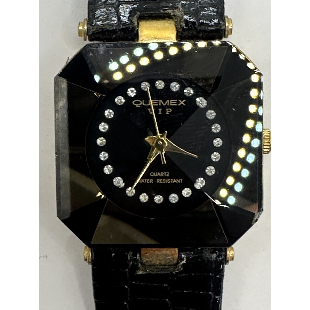 Quemex Vip Womens Watch New Battery 27MM 18K Gold Plated 7.25" Leather Band X